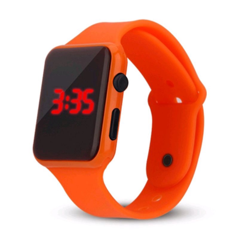 COD Jam Tangan LED Watch Kotak Digital Fashion Pria Wanita Kekinian Termurah-Oranye