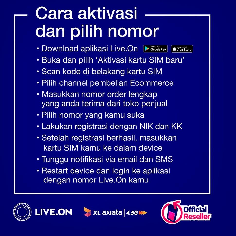 KIRIM HARI INI Kartu Perdana Live On 107 GB Kuota Utama 7GB Bonus Voucher 100GB 24 Jam Tanpa Dibagi" 30 HarI (ART. X9)