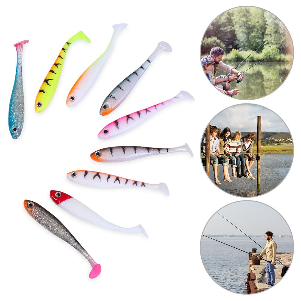 Chookyy 5pcs Lure Umpan Warna-Warni Tenggelam 71mm Spinning Baits Fishing Tackle T Tail Wobblers Jig Bait