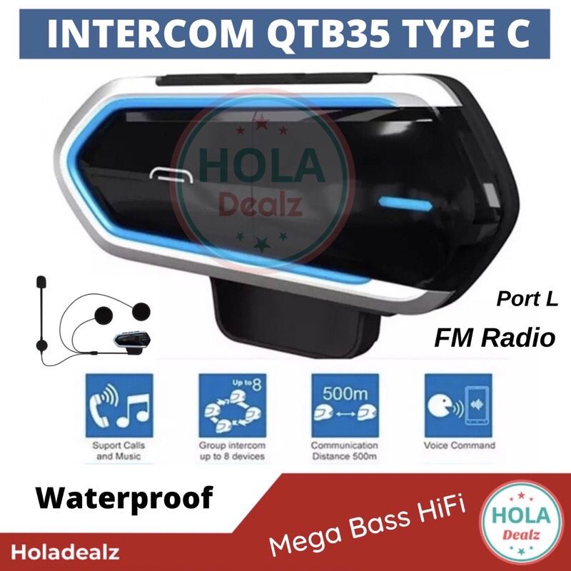 QTB35 BLUETOOTH HELM INTERCOM QTB35 ALTERNATIF INTERCOM B35 MURAH ORIGINAL-Biru
