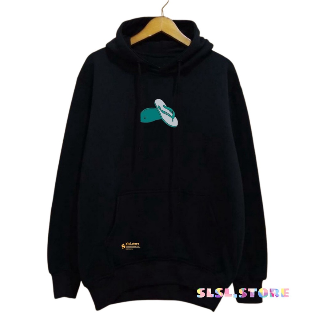 Sweater Hoodie Pria Wanita Ukuran M L XL XXL Bahan Katun Flece Tebal Warna Hitam Sendal Swallow Switer Hodi Unik Terbaru Kota Bandung Bisa COD Sweter Lucu Premium Brand Lokal