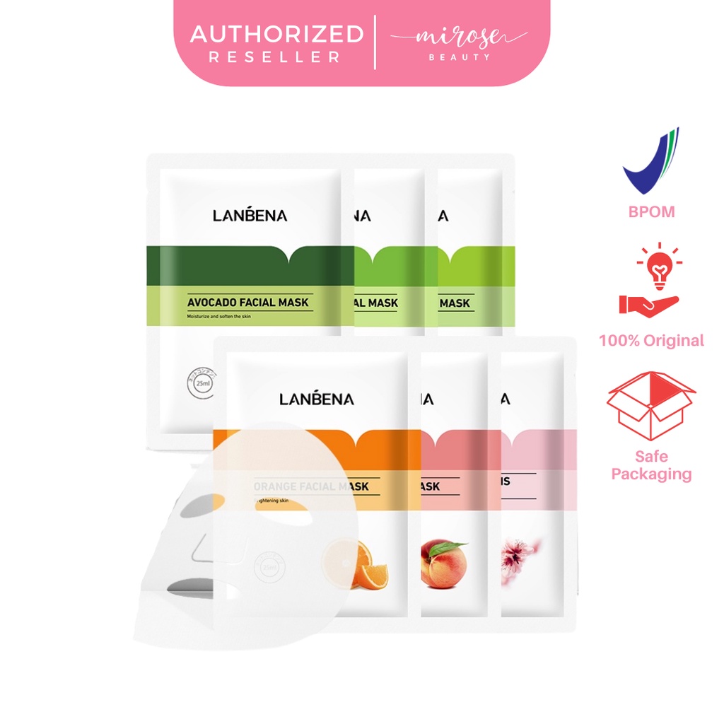 [BPOM] LANBENA Sheet Mask Orange // Peach // Avocado // Cherry Blossom // Aloe Vera // Tea Tree //  Pore Treatment