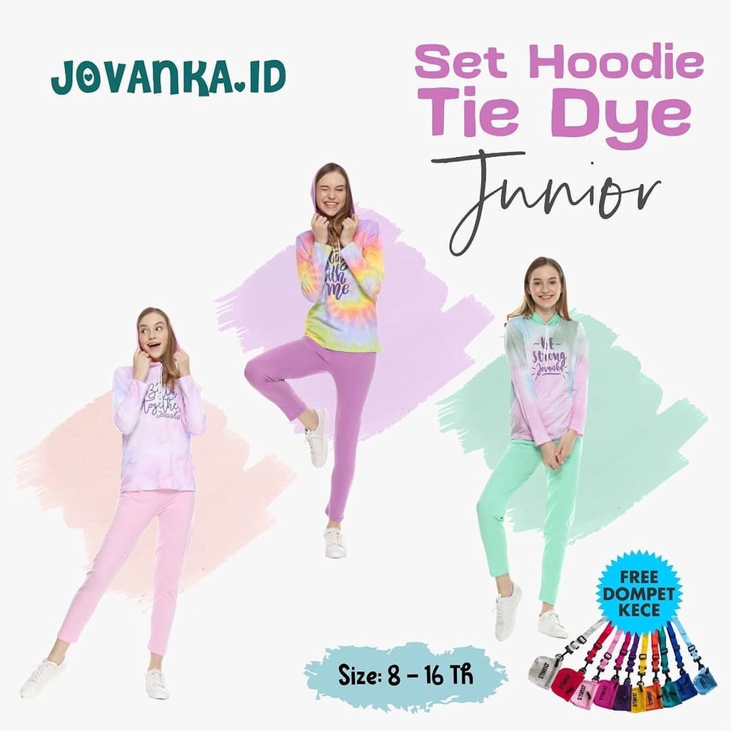 SETELAN ANAK PEREMPUAN HOODIE TIE DYE USIA 8-16 TAHUN