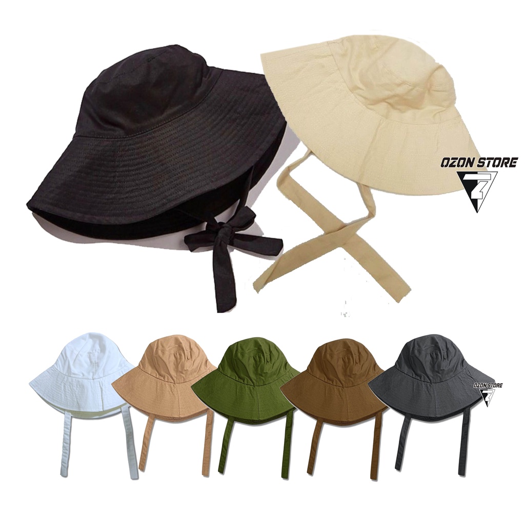 ( COD ) WIDE BUCKET HAT selebgram aksen tali /Bucket peniti/Topi Rimba polos topi wanita terlaris