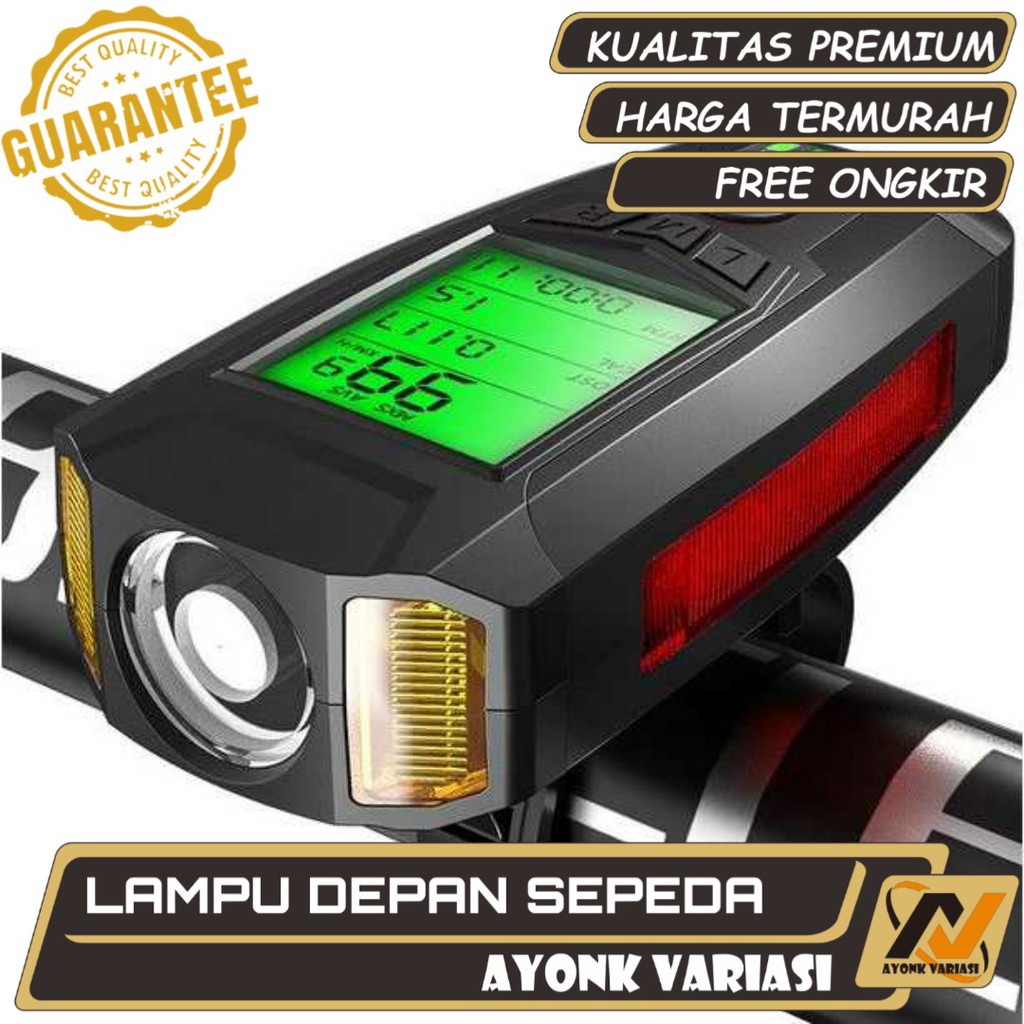 ANLOOK 4 in 1 Lampu Sepeda + Klakson + Speedometer multifungsi Recharge1200mAh