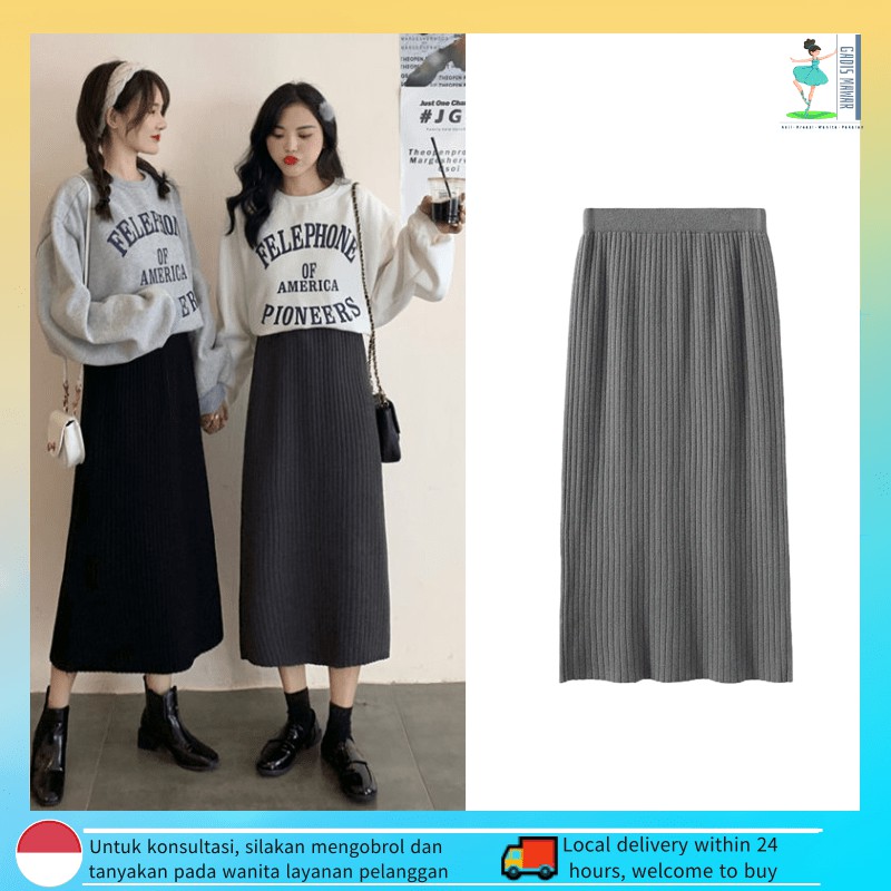 Rok Panjang Rajut rok hitam Fashion Wanita /Rok Korean Style Rok Hitam Panjang