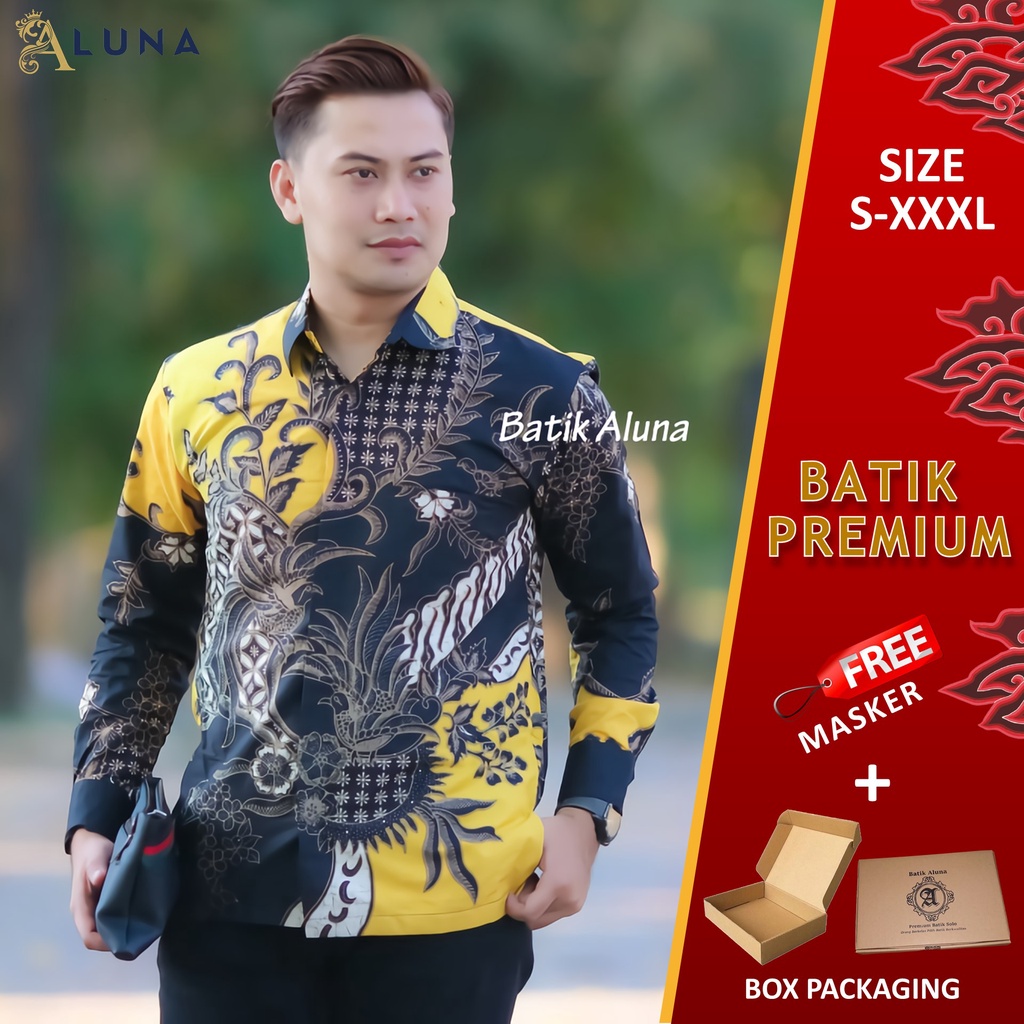 Batik Pria Lengan Panjang Premium Baju Kemeja Cowok Terbaru Pakaian Busana Laki Laki Batik Aluna Solo PCW 105