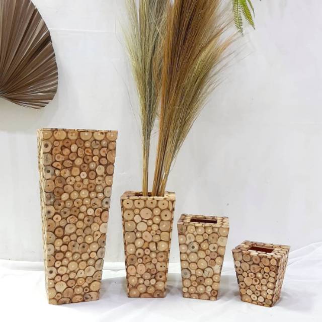 Vas Bunga Aesthetic Kayu Jati Dekorasi Unik Murah / Pot Kayu Jati Dekorasi