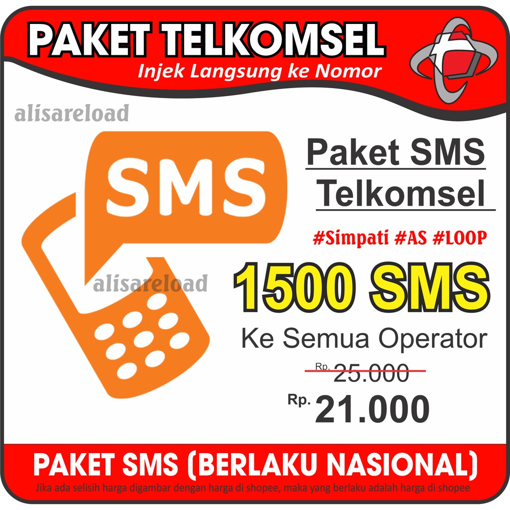 Paket Sms Telkomsel ke Semua Operator | 1500 Sms All Operator 30 hari Murah