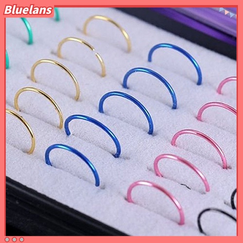 40 Pcs Cincin Hoops Tindik Tubuh Hidung Bahan Stainless Steel Warna Campur