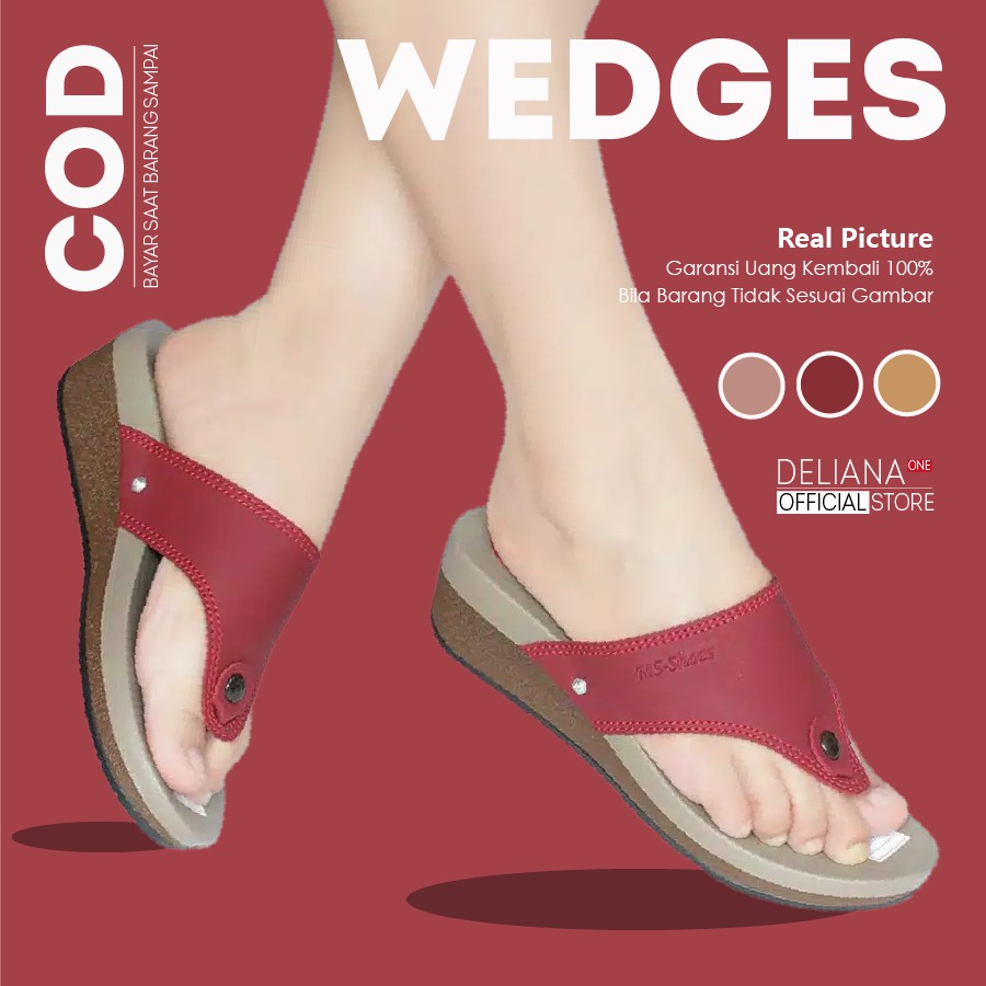 Sandal Sendal Jepit Wedges Hak Tinggi Ibu Kondangan Wanita Cewek Perempuan Dewasa Murah Kulit - E007