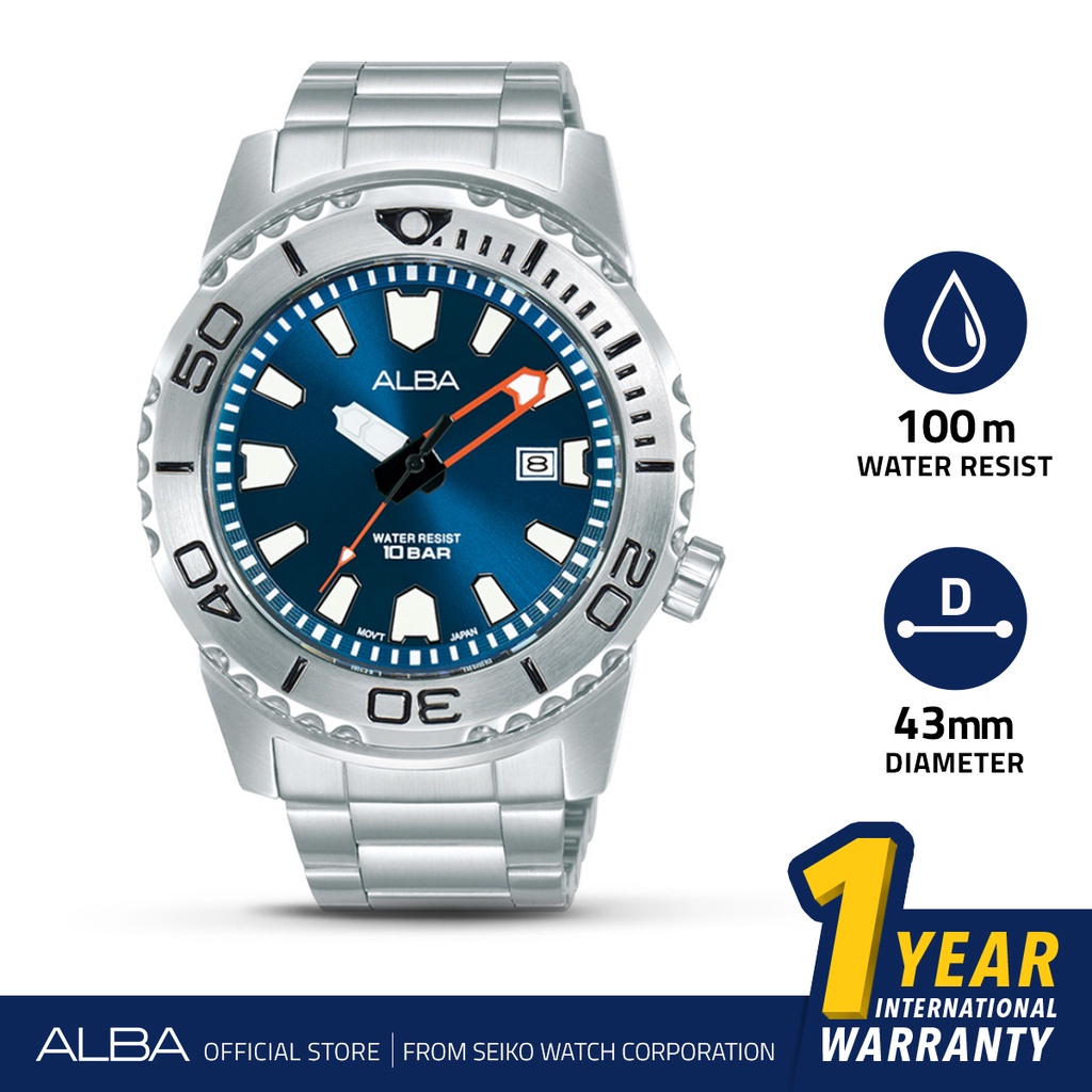 Jam Tangan Pria Alba ACTIVE Stainless Steels Blue Dial AG8M07 AG8M07X1 Original