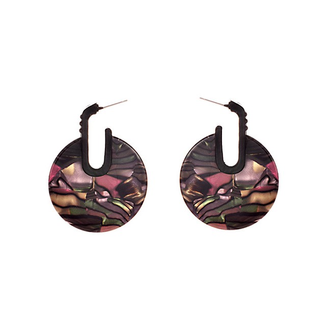 LRC Anting Tusuk Fashion Color Alloy Resin Round Earrings F44428