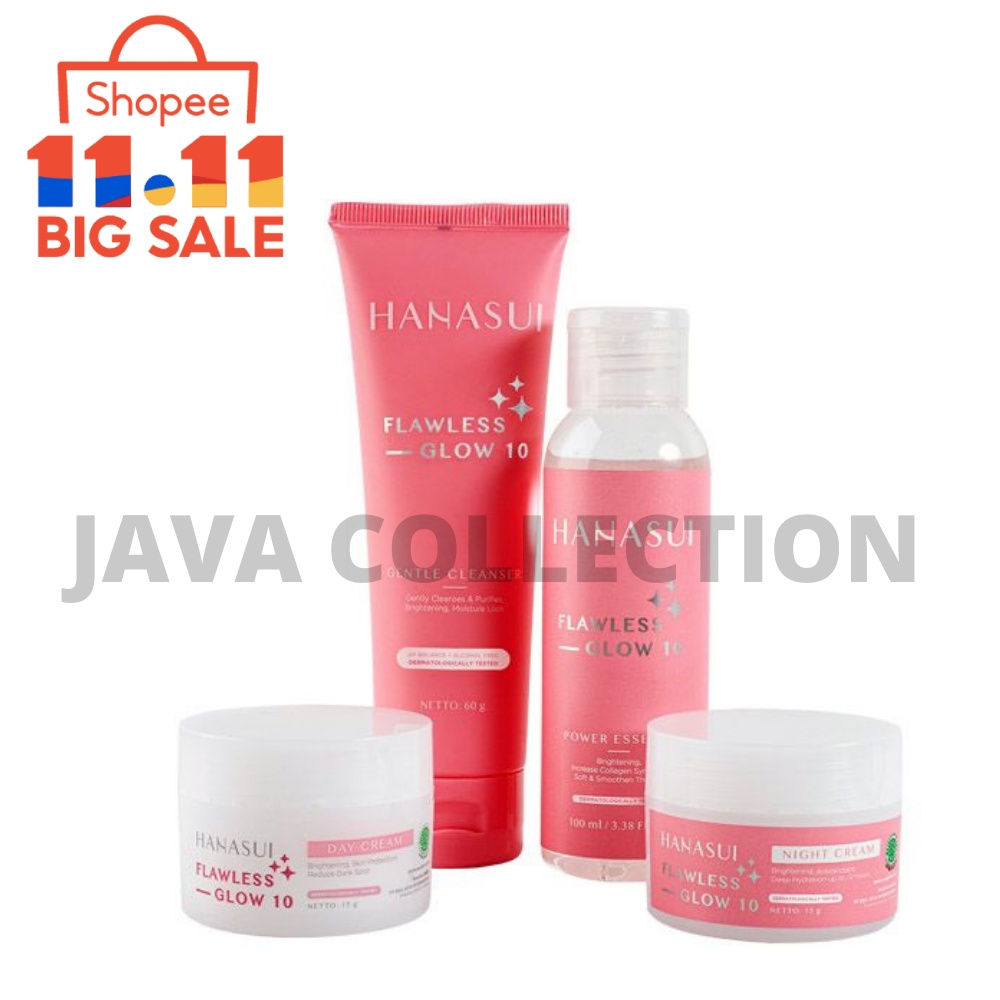 Skincare Paket Glowing Hanasui Flawless Glow / Ecer Cream siang malam toner sabun