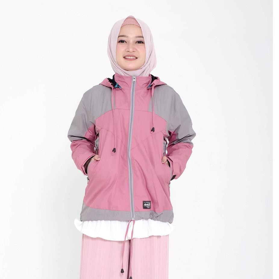 [ HSV ] Jaket Motor Harian Parasut Wanita Windbreaker Outdoor Anti Air Tahan Angin - PINK AMZ ✅