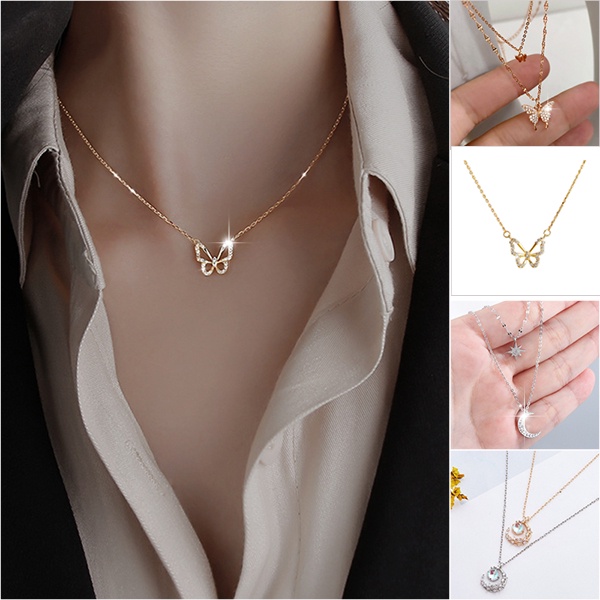 Fashion Trendy Shiny Diamond Pendant Kalung Persahabatan Pasangan