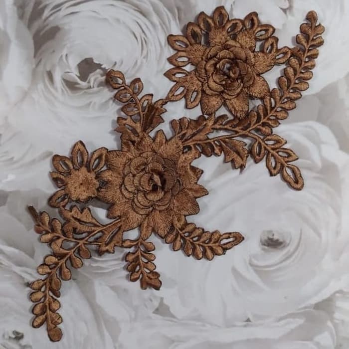 HOT SALE RENDA APLIKASI BUNGA BORDIR COKLAT 