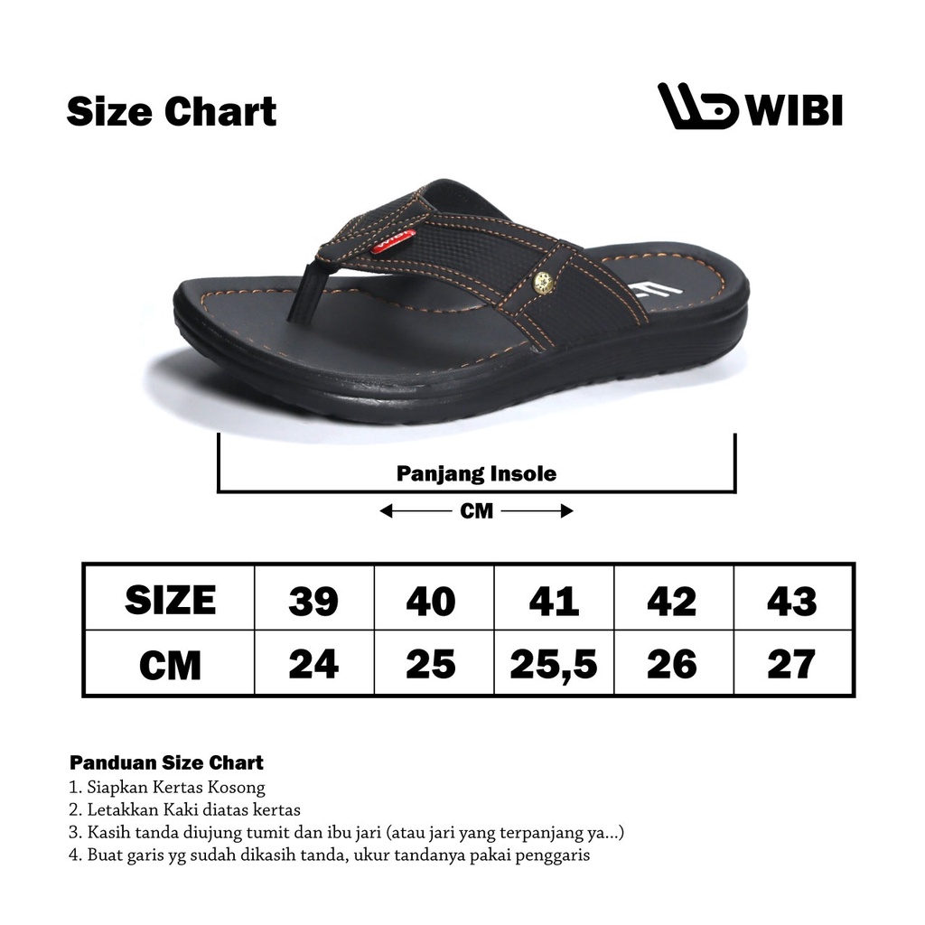 AFLAH X WIBI Sandal Pria Japit Kulit Murah Coklat Tua Mocca Hitam Size 39 40 41 42 43 S05