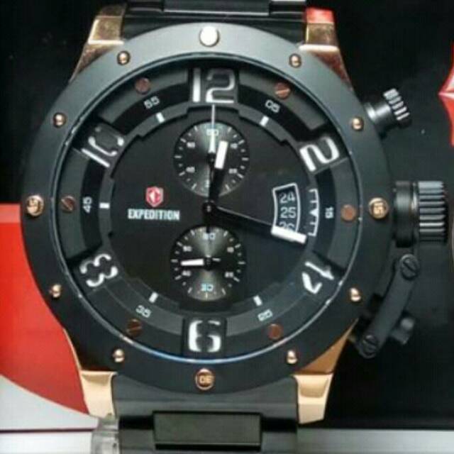 Jam Tangan Expedition e6381 pria rantai black rose gold