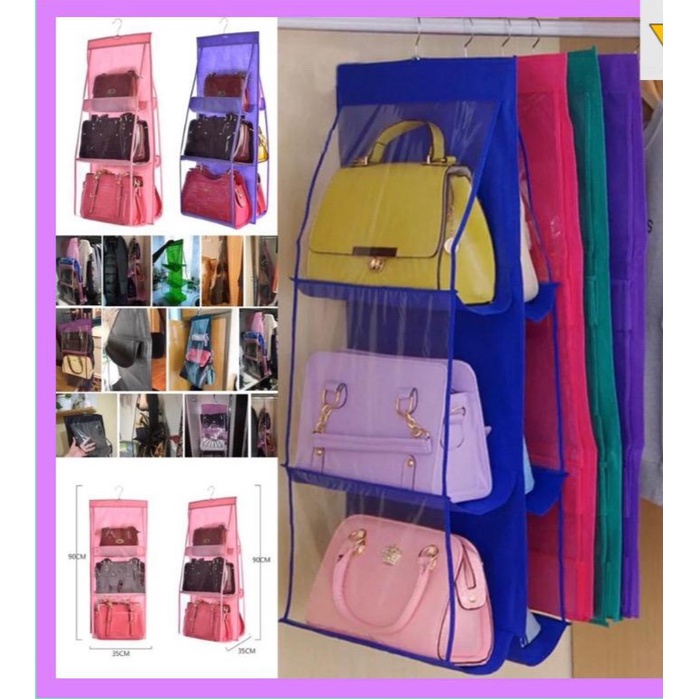 TEMPAT PENYIMPANAN TAS 6 sekat /Hanging Bag Organizer/ RAK GANTUNGAN TAS / Rak Gantung Tas Sepatu 6 Sekat Sebaguna /Rak Bag Storage Tempat Penyimpanan Tas Gantungan