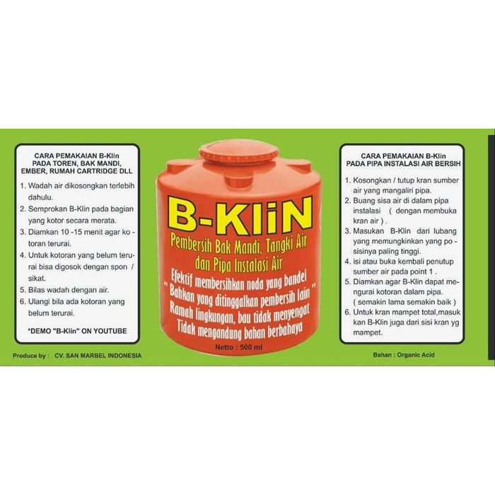 Klin, Bklin, B-KliN, B Klin (Pembersih Toren, Pralon, Tangki / Tandon)