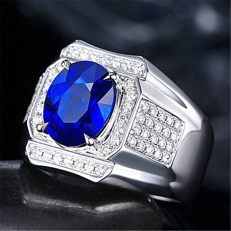 Cincin Platinum Dengan Batu Sapphire Biru Untuk Pria / Wanita