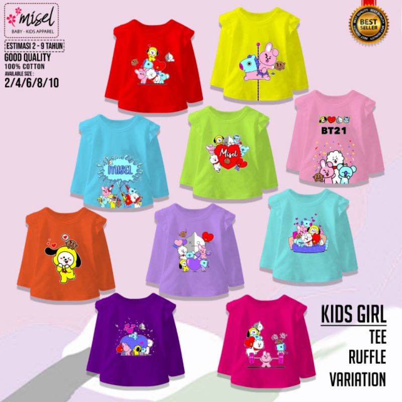 Kaos ruffle anak tangan panjang usia 2-9 tahun