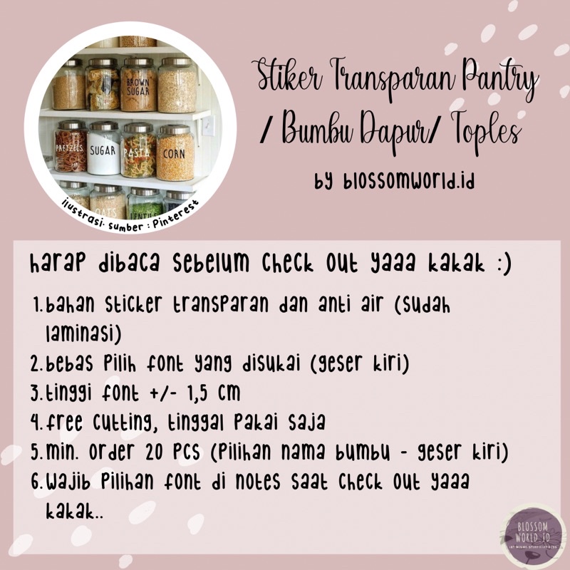

Sticker Transparan Pantry / Bumbu Dapur / Sticker Toples / Laundry / Sticker Transparan Murah Bagus