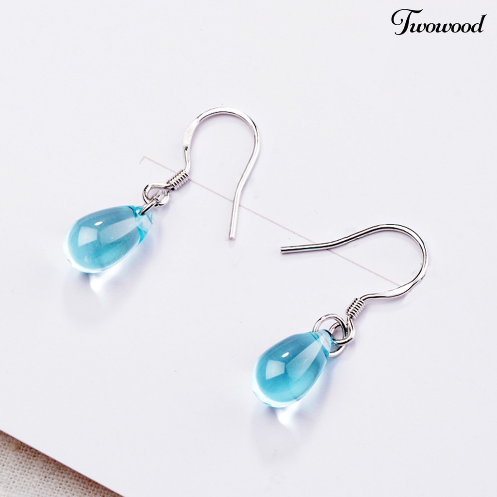 Twowood 1 Pair Exquisite Hook Earrings Faux Crystal Wear-resistant Elegant Blue Water Drop Shape Dangle Earrings for Travel