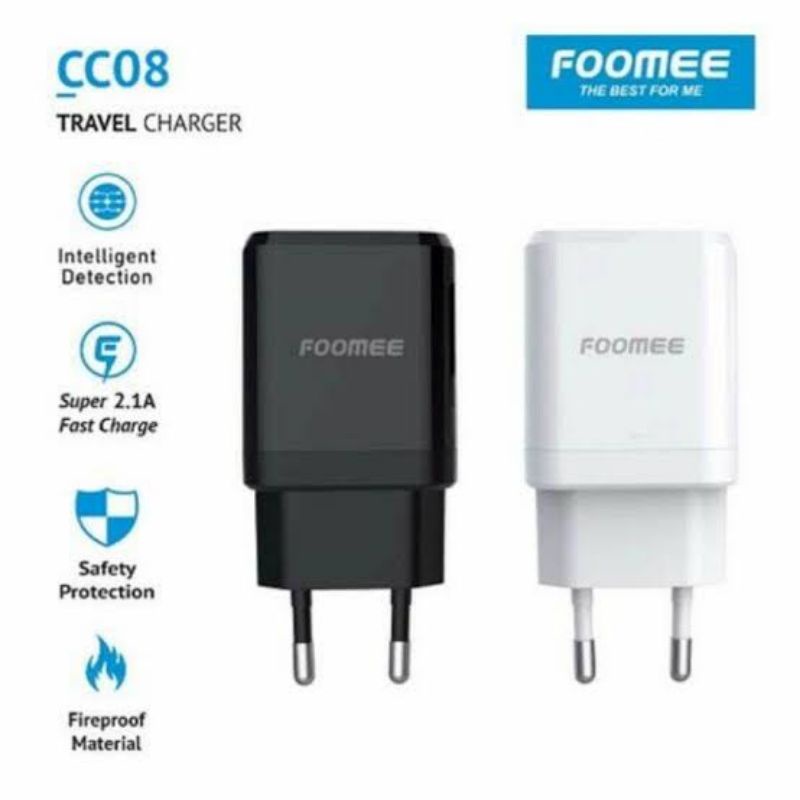 [F-C08]Travel Charger/Kepala Charger Foomee 1Port Usb 2.1A Safety Protection