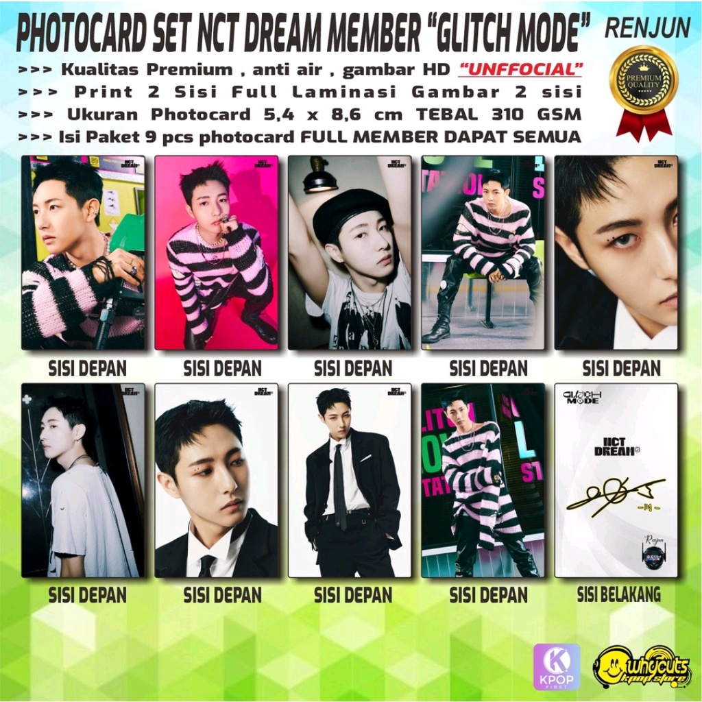 PHOTOCARD SET PC KPOP PREMIUM NCT DREAM MEMBER GLITCH MODE / PRINT 2 SISI FULL LAMINASI GLOSSY / ANTI AIR