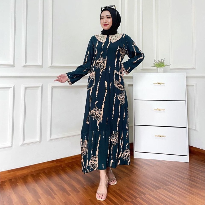 Daster Arab Kupu Rintik Longdress Wanita Dewasa Kekinian Terbaru 2021 2022 Bahan Rayon Lengan Panjang Ld 100 110 Model Arabian Renda Busui Resleting Motif Kupu Rintik Size L XL Murah Harga Grosir-5