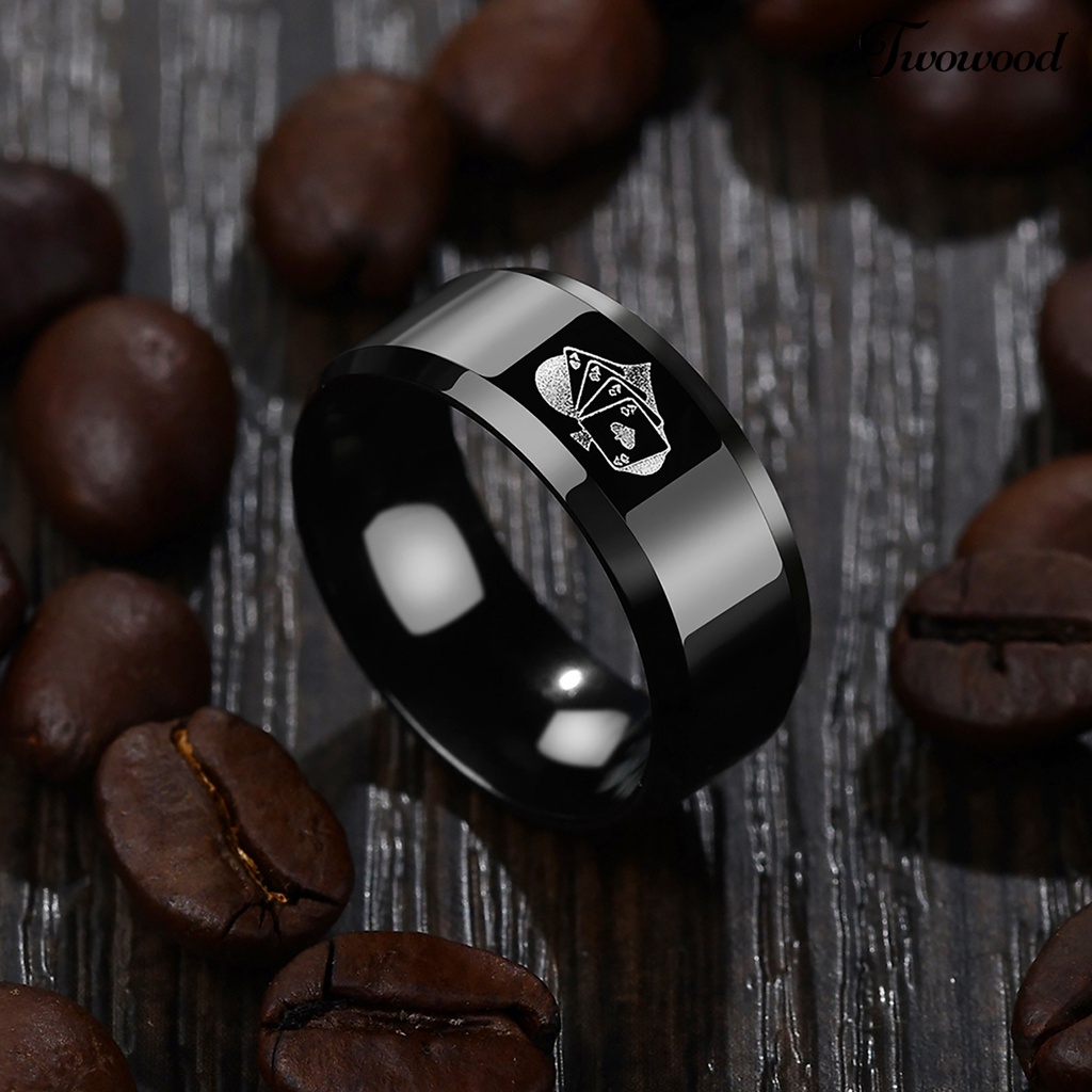 Cincin Bahan Alloy Warna Hitam Motif Kartu Remi Untuk Hadiah