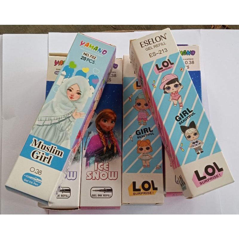 

SATU PACK ( 20 PCS ) REFILL GEL PEN Isi Ulang Pulpen Gel Karakter Animasi