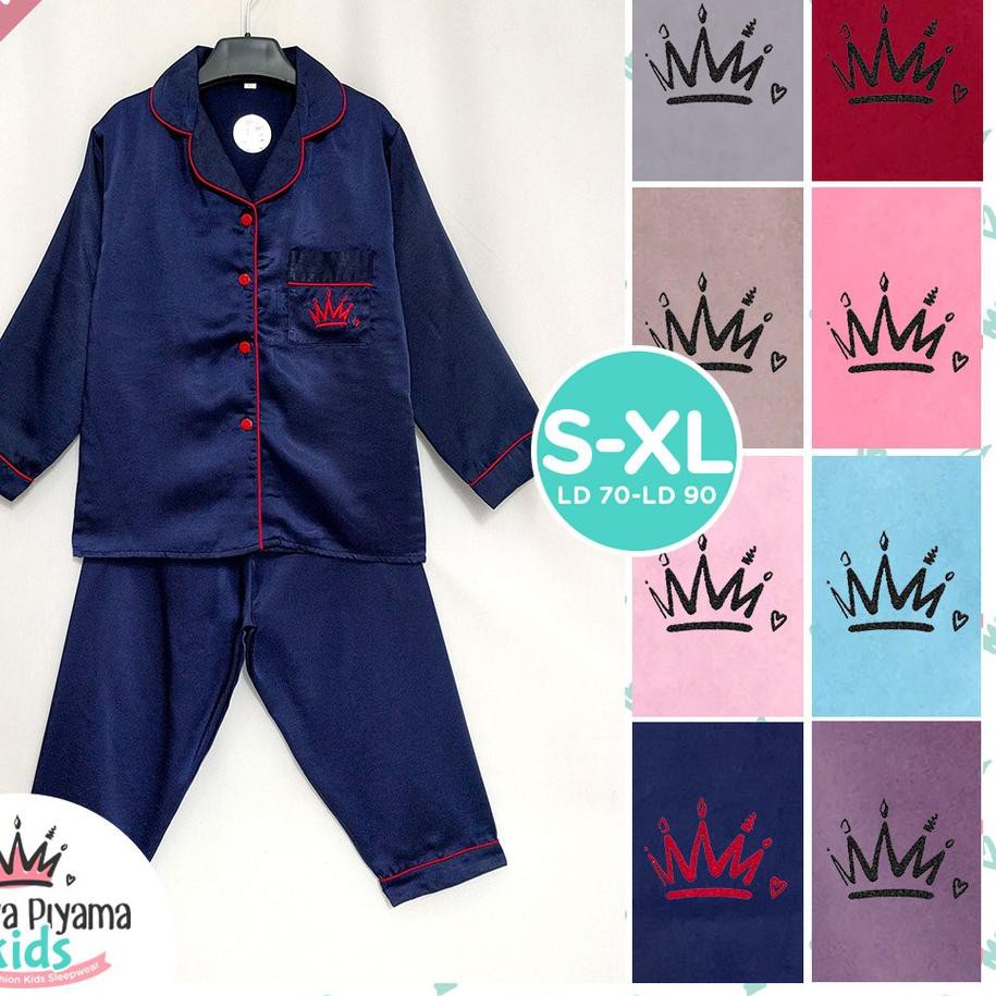 (3.3) > Polos Bordir - Piyama Anak Lengan Panjang Satin Maxmara Baju Tidur Premium ,.,.,.,,