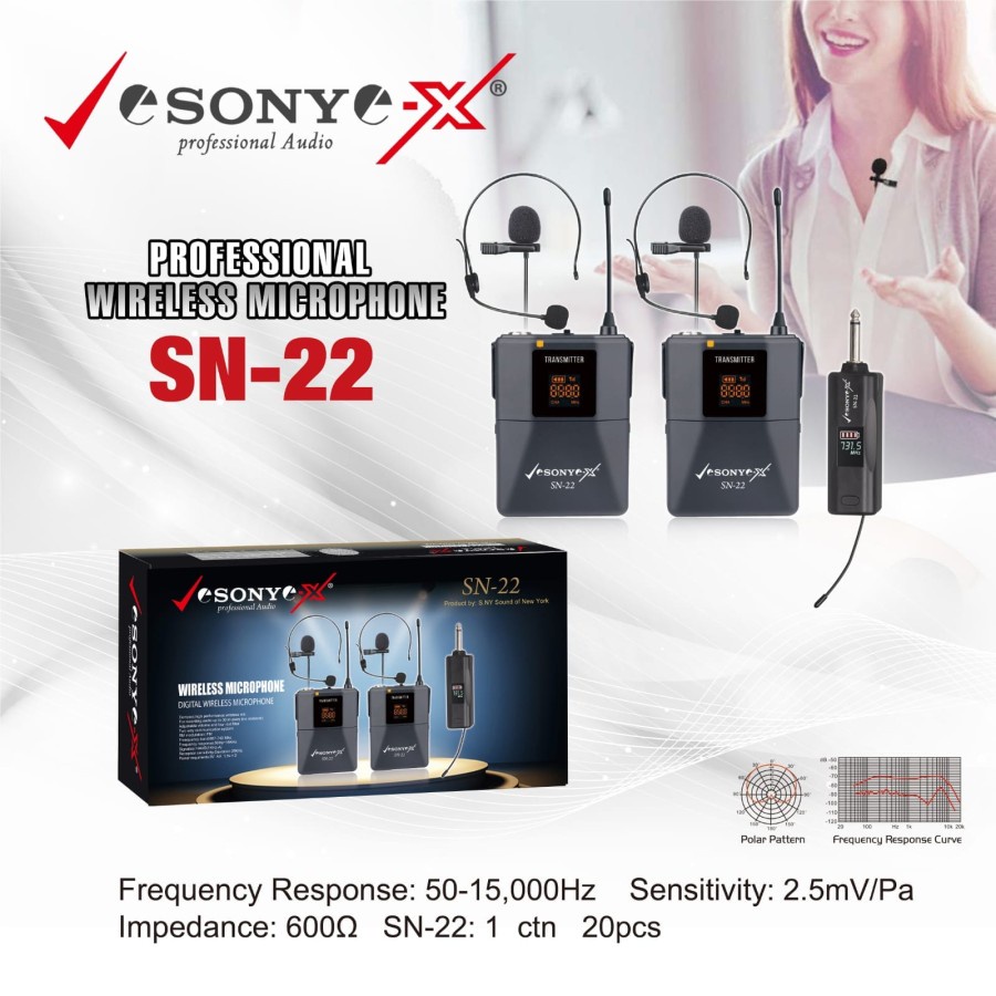 PAKET Sony SN-22 Mik/Microphone Wireless 2 Bandu + 2 Clip On Wireles 2IN1 MANTAP