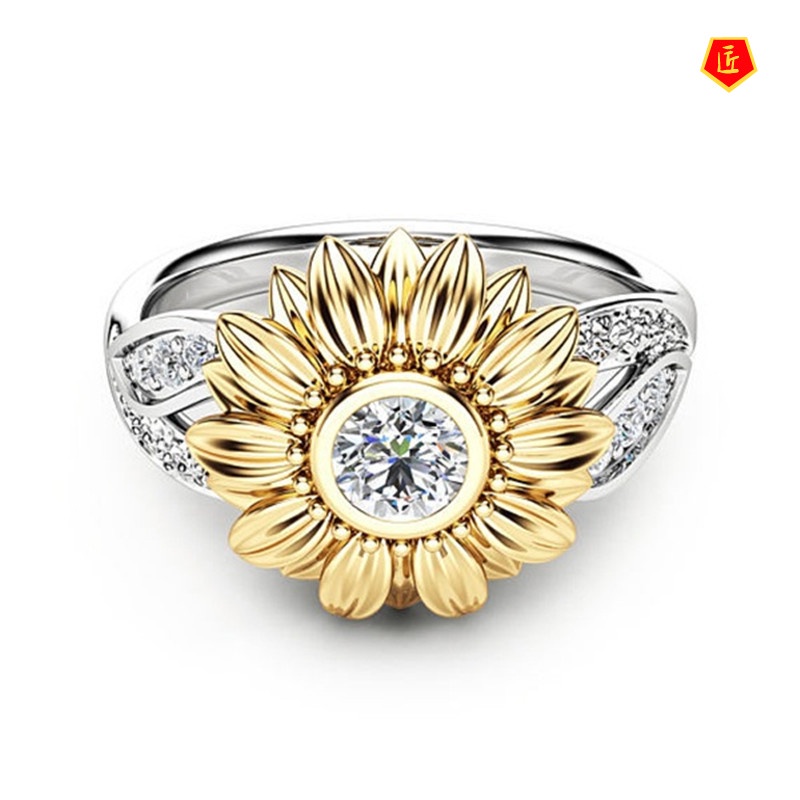 [Ready Stock]New Sunflower Ring 18K Gold Color Separation Elegant Simple All-Match