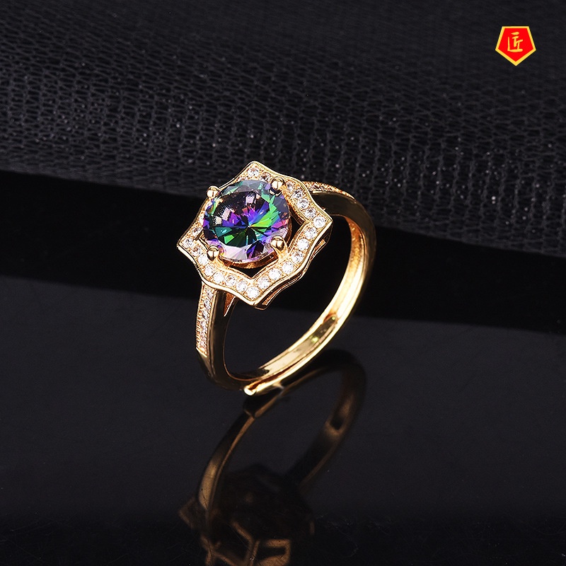 [Ready Stock]Creative Gold Inlaid Color Diamond Ring