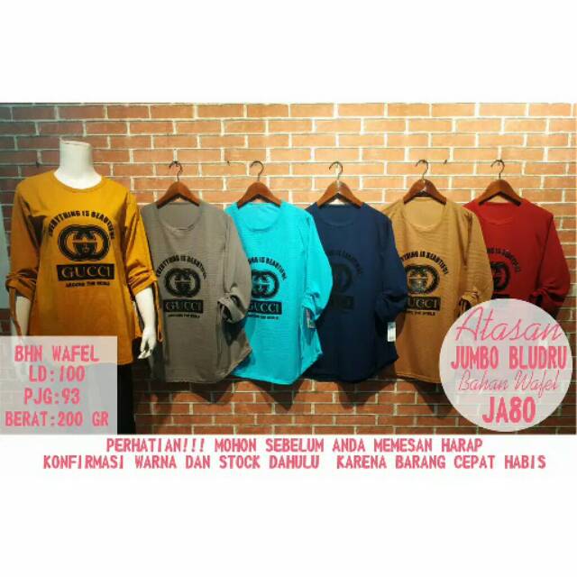Baju Atasan Wanita Wafel Motif Sablon Gucci