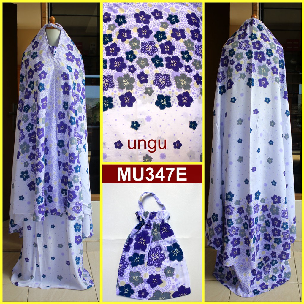JUAL Mukena Bali Dasar Putih Motif Bunga Sakura - MU347E (Ungu)