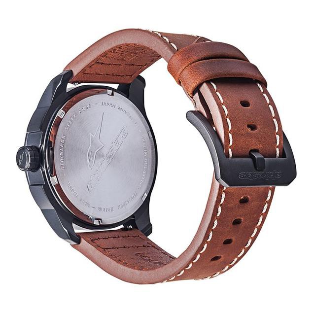 Alpinestars Tech Watch 3H Matt Black Leather Strap Brown / Jam Tangan