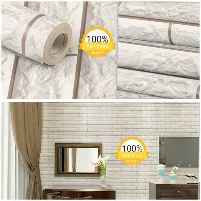 Wallpaper dinding paling murah ruangan kamar tidur bata 3D cream putih terbagus terlaris minimalis