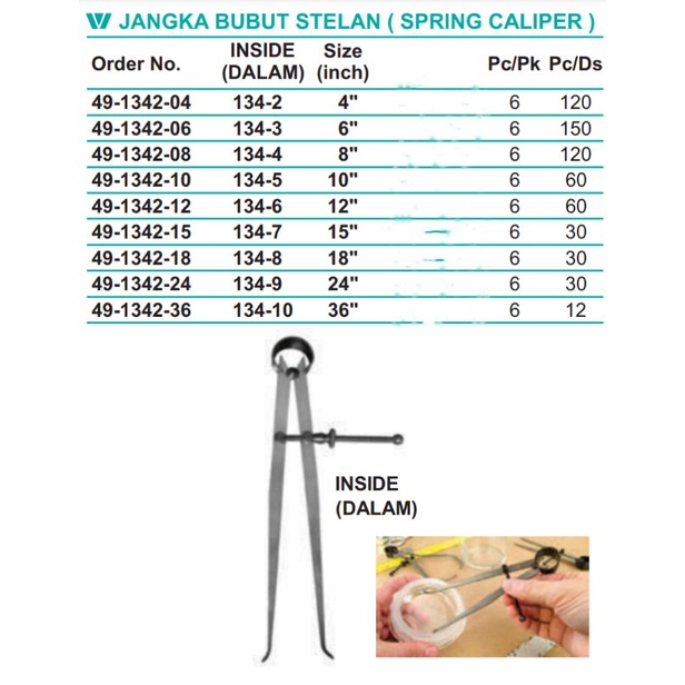 

Jangka bubut stelan WIPRO INSIDE(dalam) spring caliper