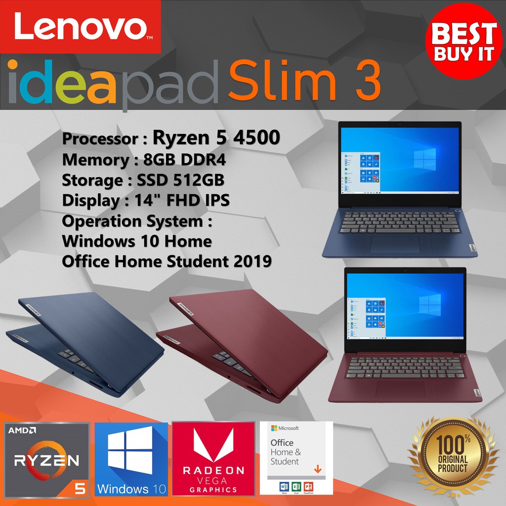 Laptop Lenovo IdeaPad Slim 3 7SID | Ryzen 5 4500U 8GB 512SSD W10 14FHD