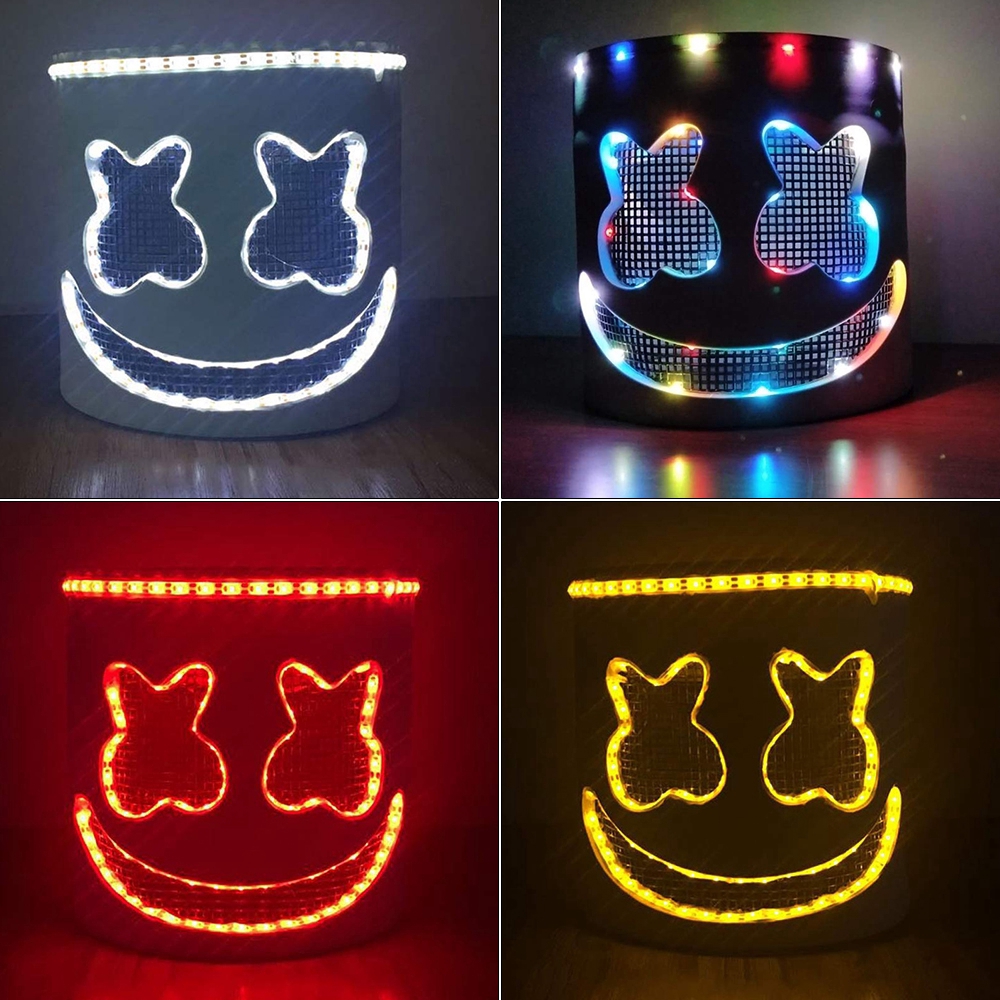 Topeng Full Head Marshmello DJ Dengan Lampu LED Untuk Kostum Halloween Cosplay