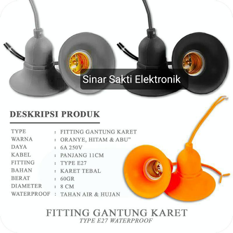 Fitting Lampu Gantung Fiting Karet Outdoor Anti Air Waterproof E27