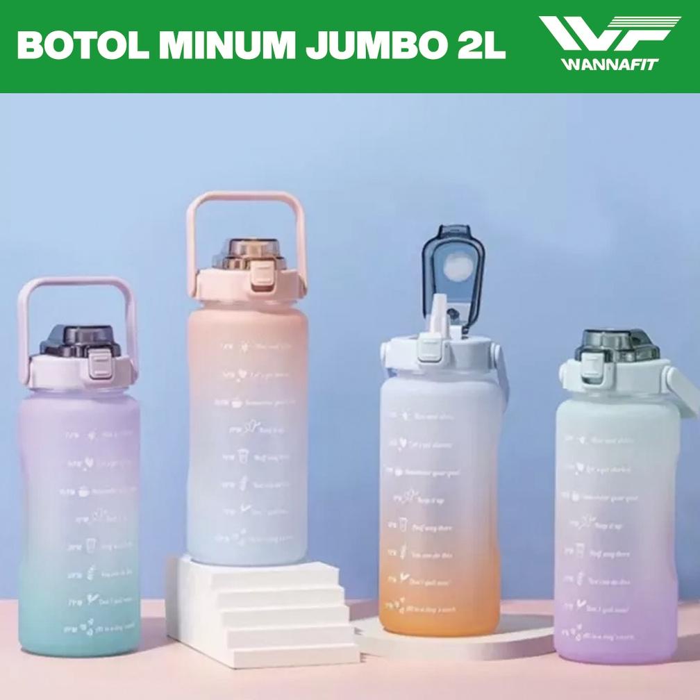 Botol Minum Jumbo 2L 2 Liter FREE STIKER Dengan Tutup Flip Sedotan Penanda Waktu Motivasi Bpa Free
