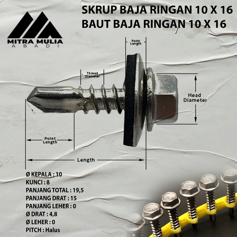 Sekrup/ Baut Baja Ringan 10 x 16 - Sekrup Roofing 10 x 16 100pcs