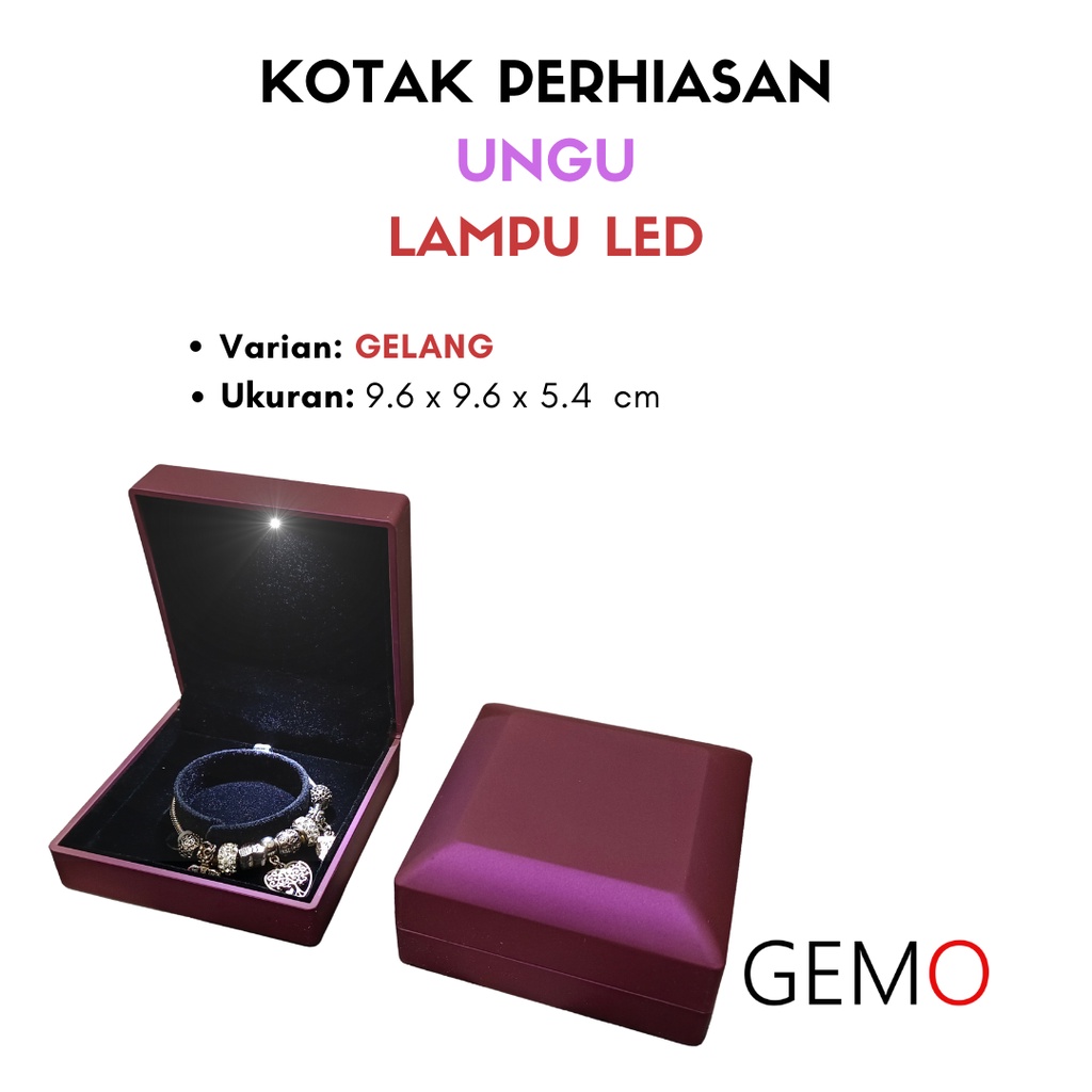 Kotak Perhiasan Berlampu Warna Ungu Set / Cincin / Liontin / Gelang / Kalung Koye / Jewelry Box Tempat Perhiasan Lampu LED Murah Cocok Untuk Gift / Hadiah, Lamaran, Mahar Pernikahan, Hantaran Tunangan, Seserahan Pernikahan