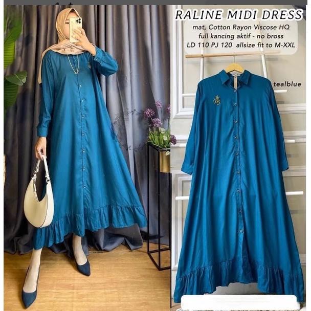 RALINE MIDI DRESS BO Bahan KATUN RAYON LD 110 CM PJ 120 CM  BAJU MIDI DRES TERBARU SIMPLE DAN ELEGAN BAJU MIDI DRES FASHION TERBARU MIDI DRES MURA DAN  COCOK UNTUK OOTD BAJU MIDI DRES TERBARU 2022